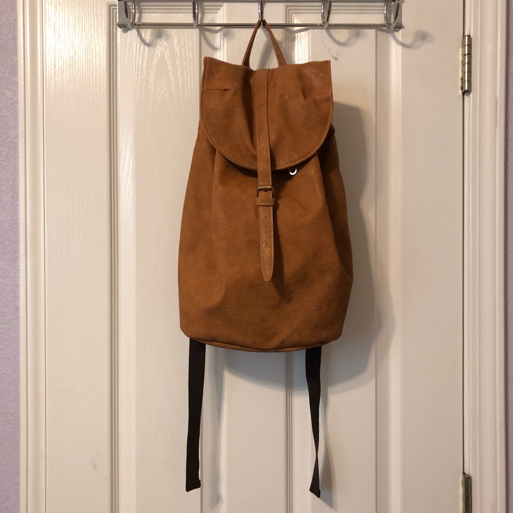 Light brown faux leather backpack
